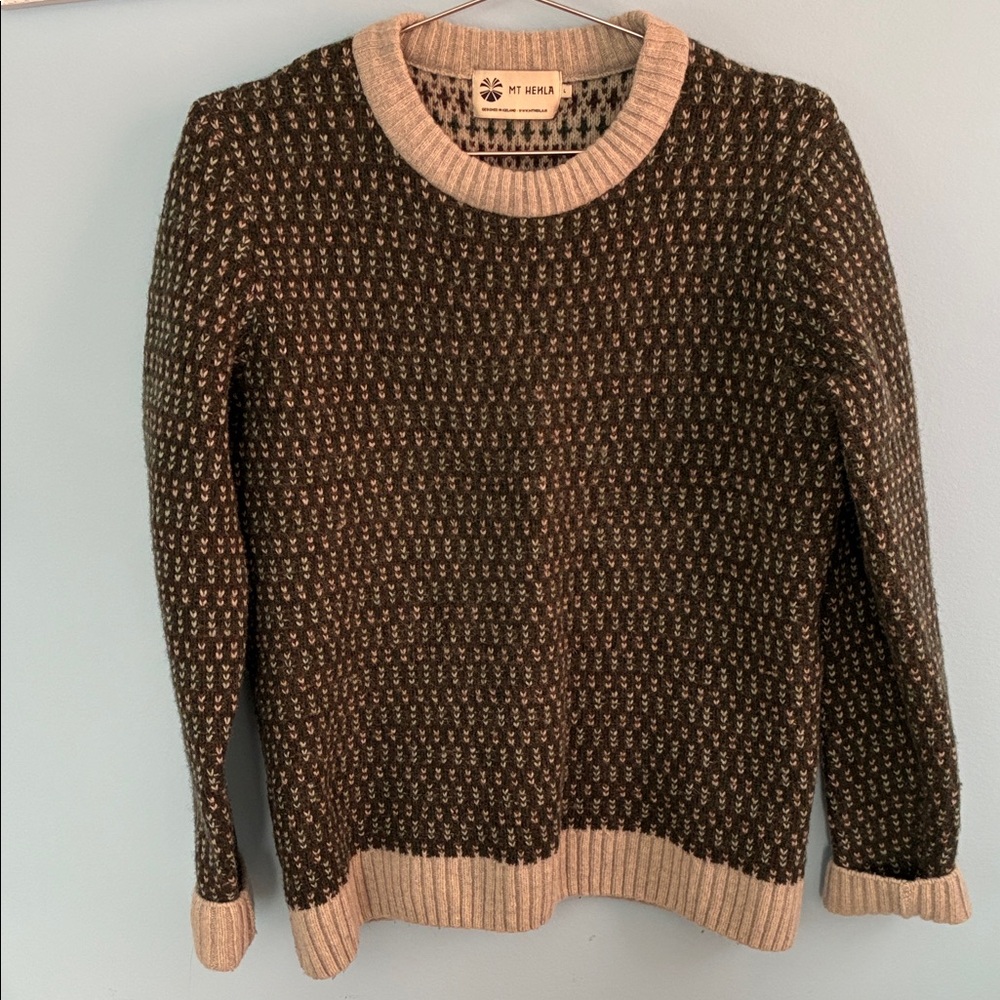 Mt Hekla Icelandic Wool Knit Crewneck Sweater Nordic Pattern - Large Vintage